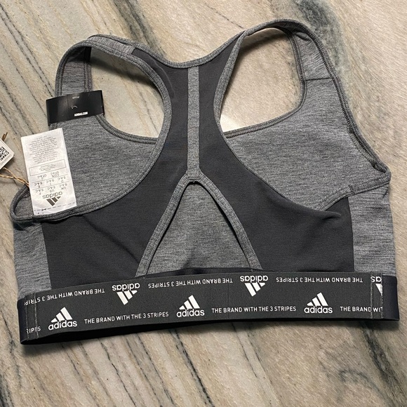 Adidas Powerreact Medium Support Sports Bra Heather Gray Size Small - Picture 3 of 6